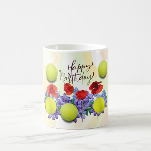 Tennis ball with lots of flower for birthday   coffee mug