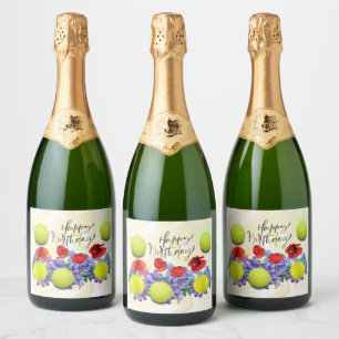 Tennis ball with lots of flower for birthday sparkling wine label