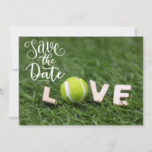Tennis ball with love letter word  Save the Date Invitation