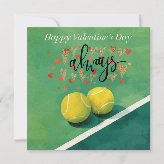 Tennis ball with  LOVE on blue court Holiday Card (Front)