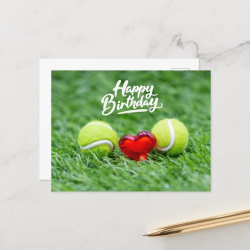 Tennis ball with love red heart Birthday Card