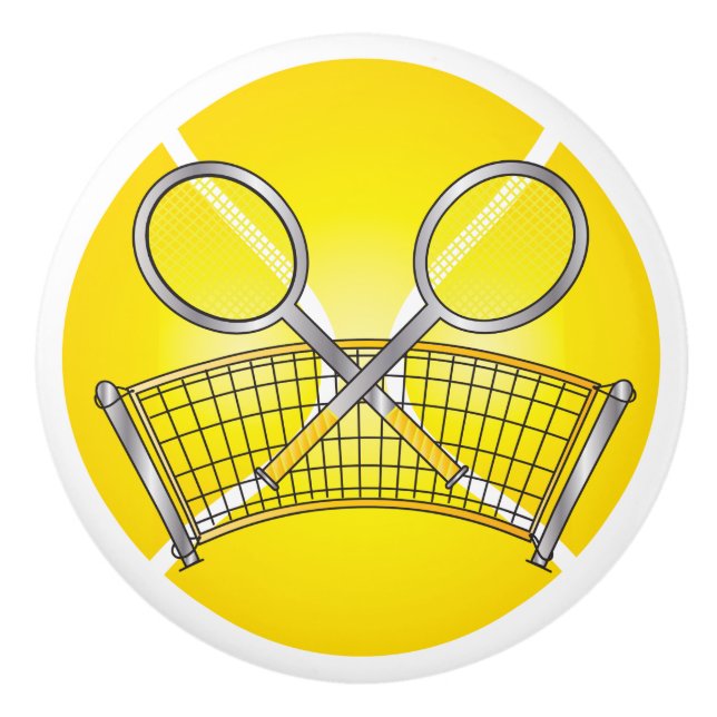 Tennis Ball with Net and Rackets Ceramic Knob (Front)