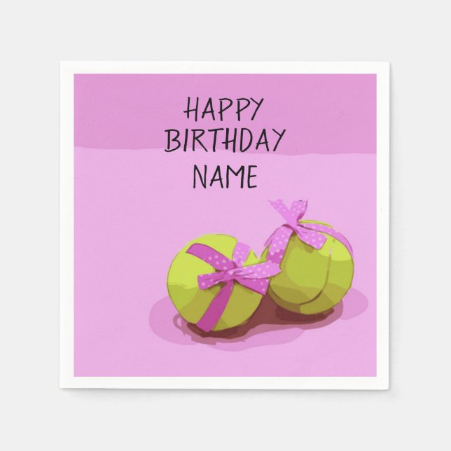 Tennis ball  with pink ribbon on pink birthday   napkins (Front)