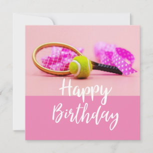 Tennis ball with racket on pink Birthday  Card