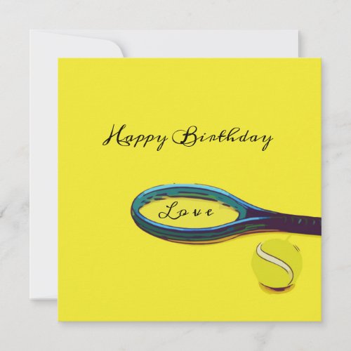 Tennis ball with racket on yellow Birthday card