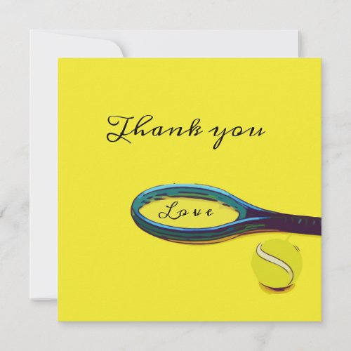 Tennis ball with racket on yellow Thank you Card