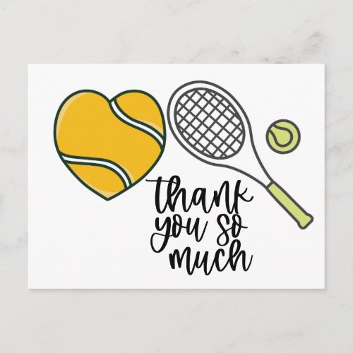 Tennis ball with racket Thank you with love Postcard