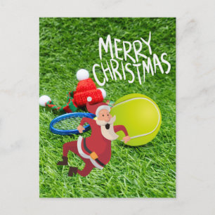 Tennis ball with Santa Claus Merry Christmas Postcard