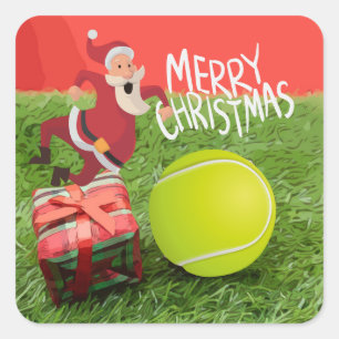 Tennis ball with Santa Claus Merry Christmas Square Sticker