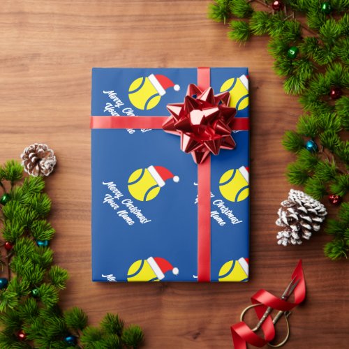 Tennis ball with Santa hat Christmas gift Wrapping Paper