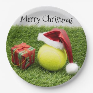 Tennis ball with Santa hat Christmas Paper Plate