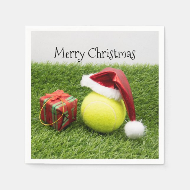 Tennis ball with Santa hat Christmas Paper Plate Napkins (Front)