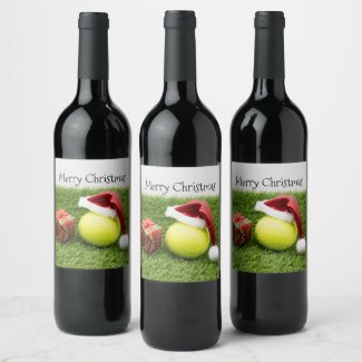 Tennis ball with Santa hat Christmas Wine Label