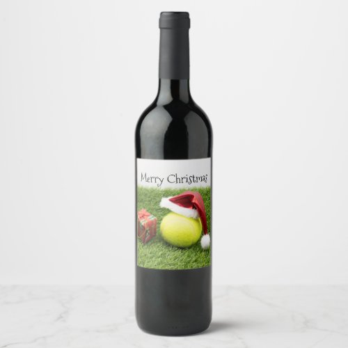 Tennis ball with Santa hat Christmas Wine Label