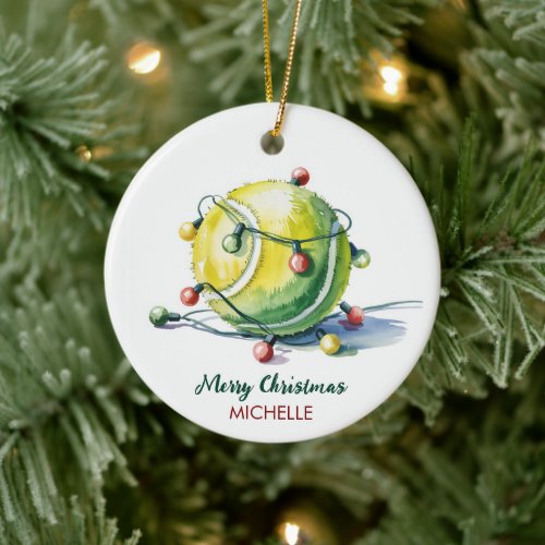 Tennis Ball with Santa Hat Custom Christmas       Ceramic Ornament