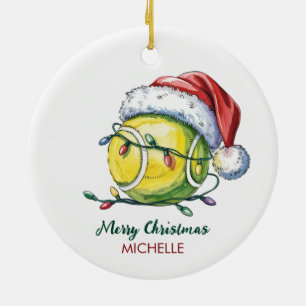  Tennis Ball with Santa Hat Custom Christmas       Ceramic Ornament