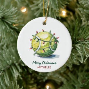  Tennis Ball with Santa Hat Custom Christmas       Ceramic Ornament