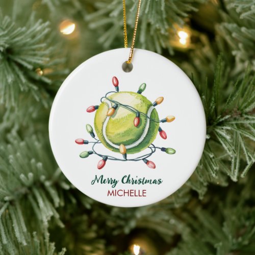 Tennis Ball with Santa Hat Custom Christmas       Ceramic Ornament