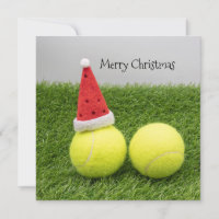 Tennis ball with Santa hat for Christmas Holiday Card