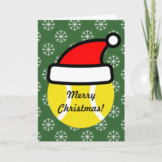 Tennis ball with Santa hat greeting card for Xmas (Front)