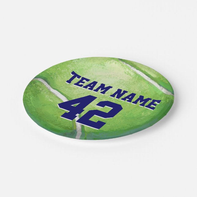 Tennis Ball with Team Name and Number Paper Plates (Angled)