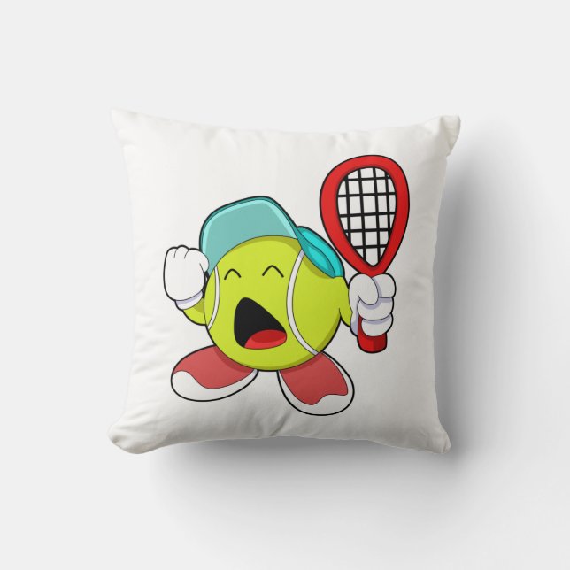 Tennis ball with Tennis racket Throw Pillow (Front)
