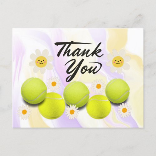 Tennis ball with white daisy flower thank you post postcard