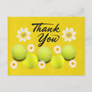 Tennis ball with white daisy flower thank you postcard