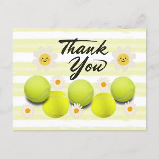 Tennis ball with white daisy flower thank you postcard