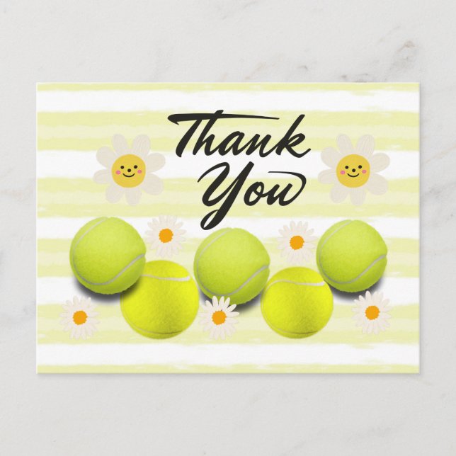 Tennis ball with white daisy flower thank you postcard (Front)