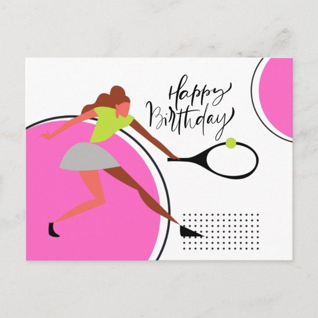 Tennis ball with Woman player birthday Postcard (Front)