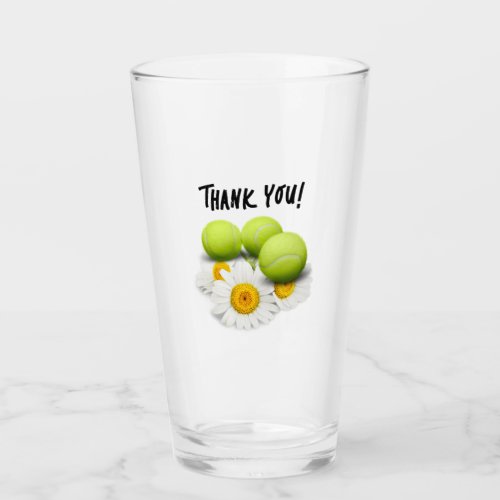 Tennis ball with word thank you very much glass