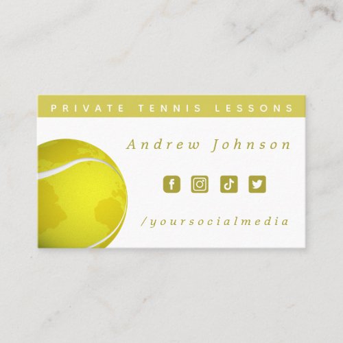 Tennis Ball World Planet Coach Social Media Yellow Business Card