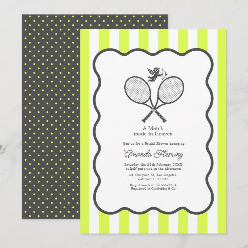 Tennis Ball Yellow & Charcoal Preppy Bridal Shower Invitation
