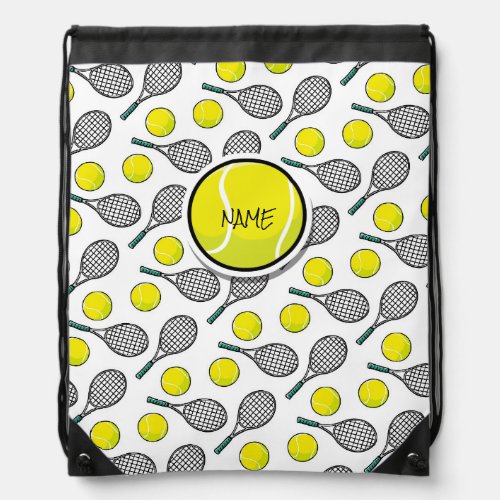 Tennis Ball Yellow White Black Sports Drawstring Bag