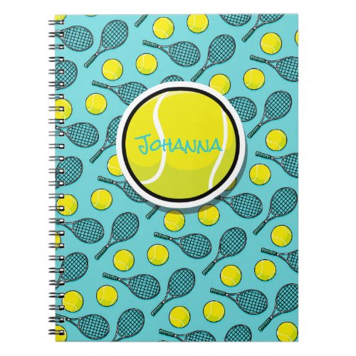 Tennis Ball Yellow White Turquoise Blue Black Name Notebook