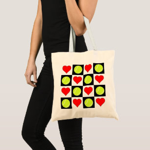 Tennis Balls and Hearts Checker Pattern Tote Bag