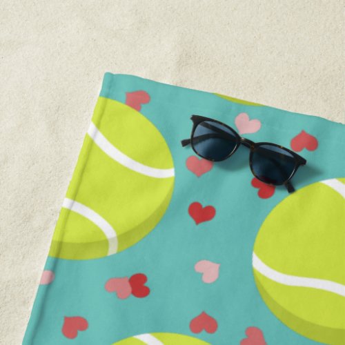 tennis balls and hearts pattern personalized beach towel