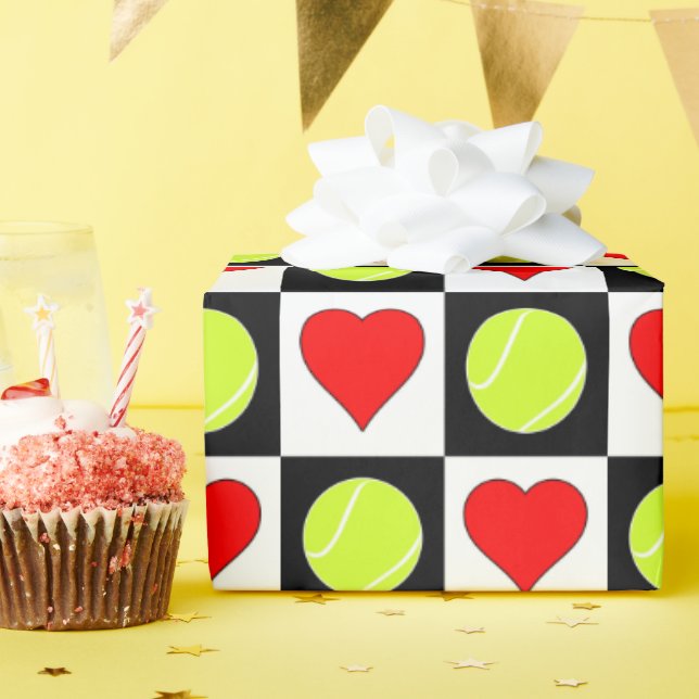 Tennis Balls and Hearts Tennis Player Team Party Wrapping Paper (Birthday Party)