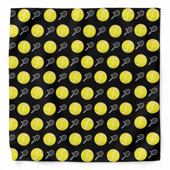 Tennis Balls and Racket Sport Pattern Yellow Black Bandana (Front)