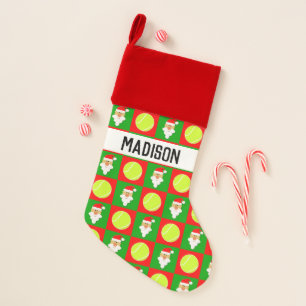Tennis Balls and Santa Pattern Custom Player Name Christmas Stocking