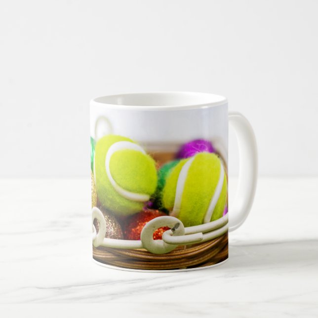 Tennis balls are  in Easter basket Coffee Mug (Front Right)