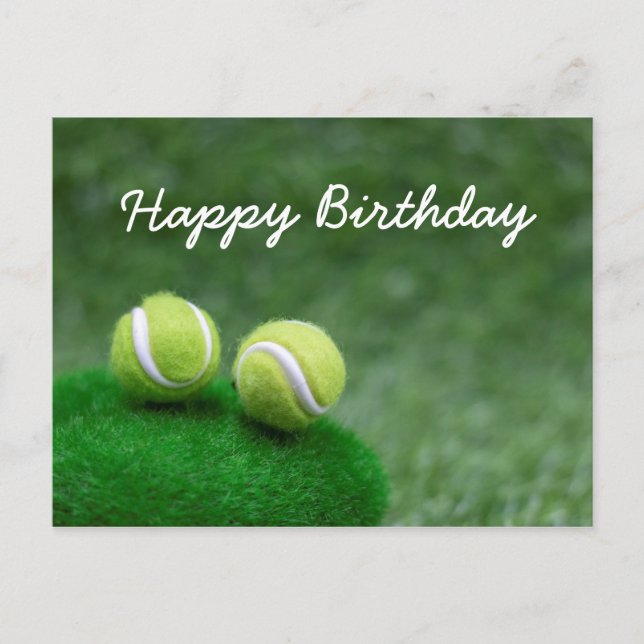Tennis balls are on green grass birthday card (Front)