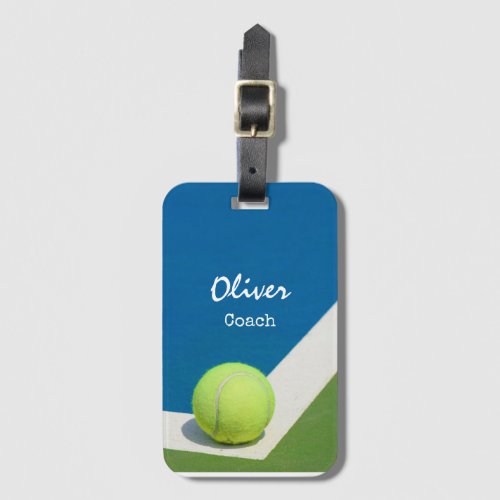 Tennis balls are on the court background Coach   Luggage Tag