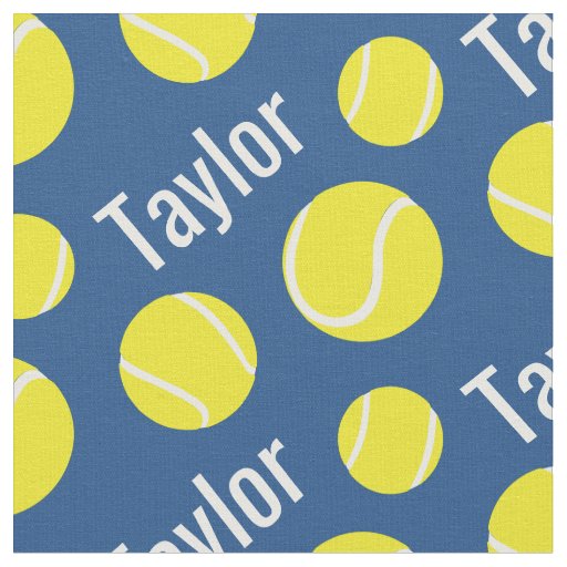 Tennis balls blue name sports pattern fabric