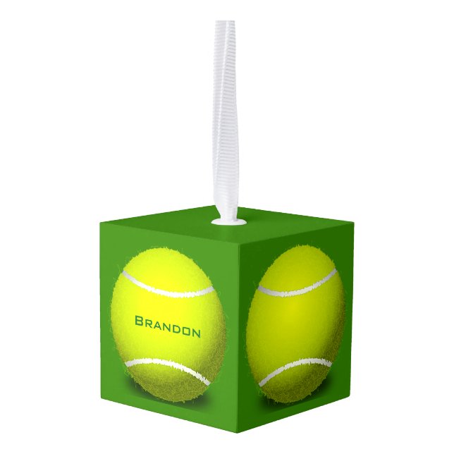 Tennis Balls Design Cube Ornament (Back Angled)