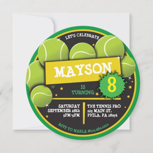 TENNIS BALLS GREEN Birthday Party Invitation