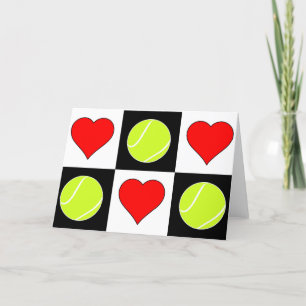 Tennis Balls & Hearts Cute Checkered Greeting Card