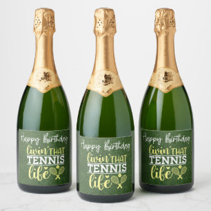 Tennis balls Living tennis Happy Birthday Sparkling Wine Label