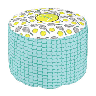 Tennis Balls Net Racquet Yellow White Turqouise Pouf